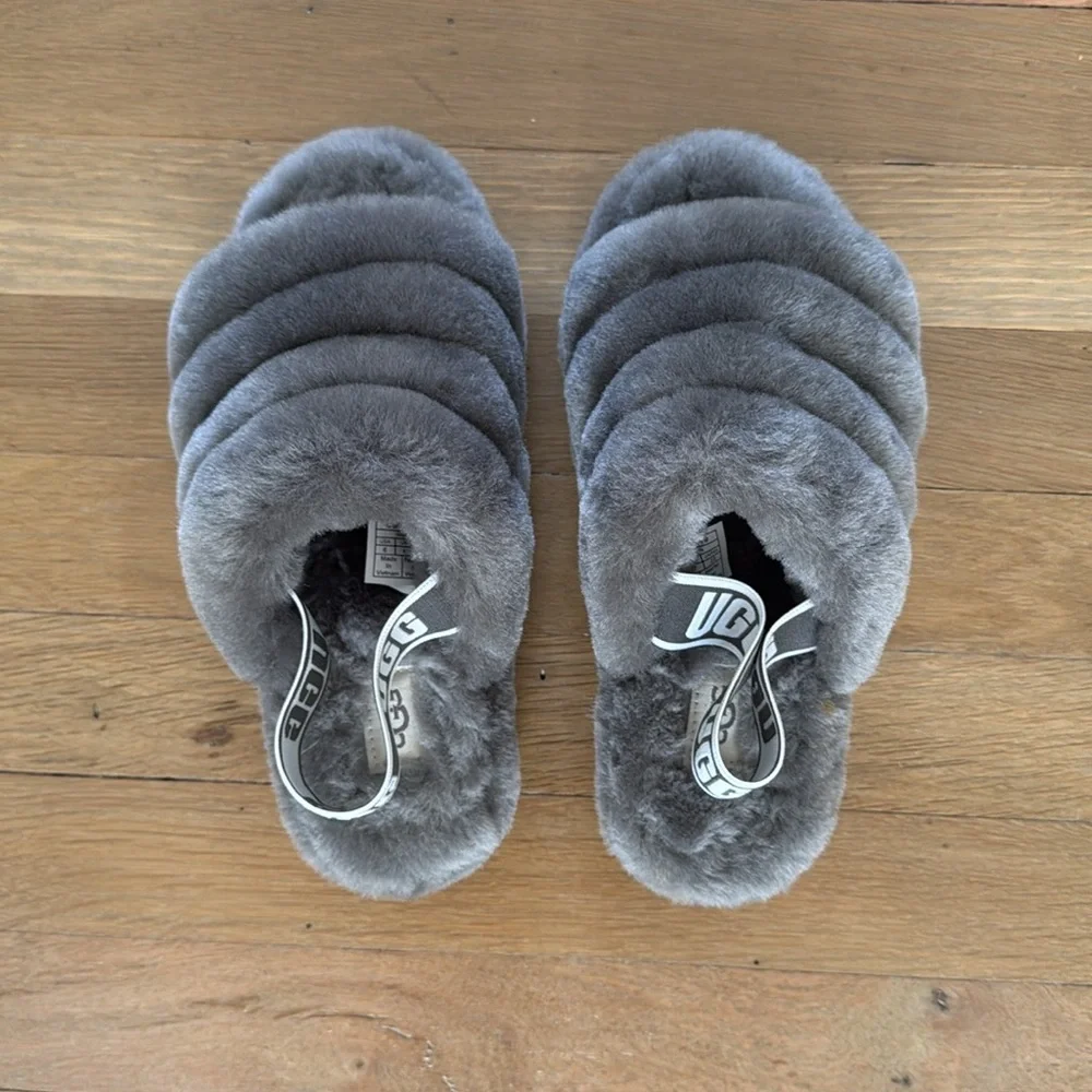 UGG Fluff Yeah Slide Gray- LIKE NEW - Picture 2 of 5